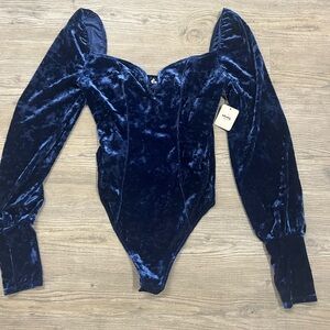 Free People Purple Blue Velvet Bodysuit Med
